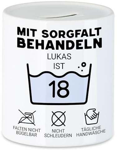 Kiddle-Design Personalisierte Spardose 18. Geburtstag - Mit Sorgfalt behandeln das Gute Stück ist 18-18ter Geburtstag Lustiges Geschenk Mann Frau, Sparbüchse Sparschwein