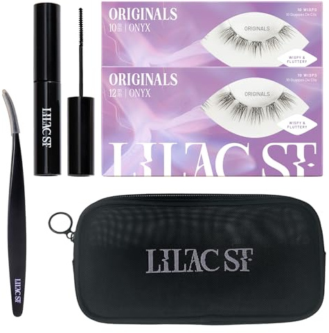 Lilac St - Starter Kit - Includes Natural Faux Eyelash Clusters (10mm & 12mm), Eternal Bond Black Lash Glue, Lash Applicator & Travel Bag - Lightweight & Lifelike - Lasts 10 Days - 20 Lashes