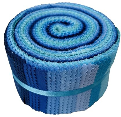 Jelly Rollstoff, 100% Baumwolle, Quiltstoff, 40 vorgeschnittene Streifen (6,3 x 111,8 cm) zum Quilten und Nähen, 10 verschiedene einfarbige Farben, einfarbig blau