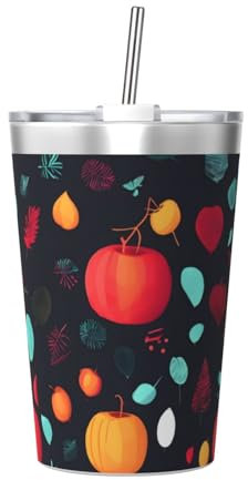 Bouteille thermos imprimée fleurs citrouille - Ultra légère et portable, convient pour toutes les saisons