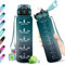 Botella 1L, Garrafa Agua sin BPA, Botella Agua con Pajita, Cantimplora Deportiva con Marca de Tiempo, Reutilizable, Cantimplora para Adulto, Oficina, Bicicleta, Yoga, Running, Gym, Escuela, Viaje