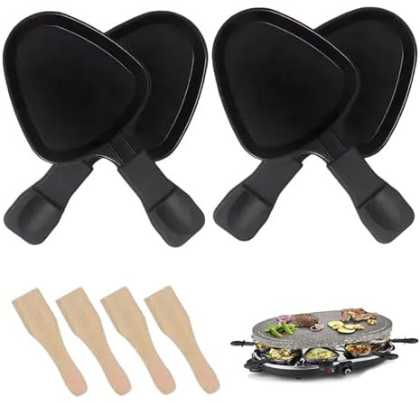 Poêle à raclette triangulaire antiadhésive, 4 pièces, avec 4 spatules en bois, pour la maison, la cuisine et le camping