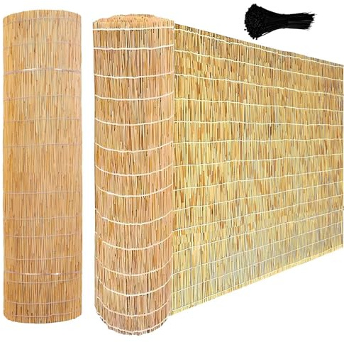Balkon Sichtschutz Bambus Bambusmatte Natürlicher Schilfrohr Schilfrohrmatte 50 60 80 90 100 140 150 160cm Hoch Sichtschutzzaun Pool/Garten/Terrasse/Hinterhof/Dach(Natürliche weiße Linie)
