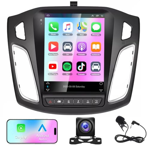 4+64G Android 13 Car Stereo for Ford Focus 2012-2018 with CarPlay Wireless Android Auto, 9.7inch IPS Touchscreen 2 Din Car Radio with Bluetooth Sat WiFi Mirror Link FM/RDS EQ+Backup Camera MIC