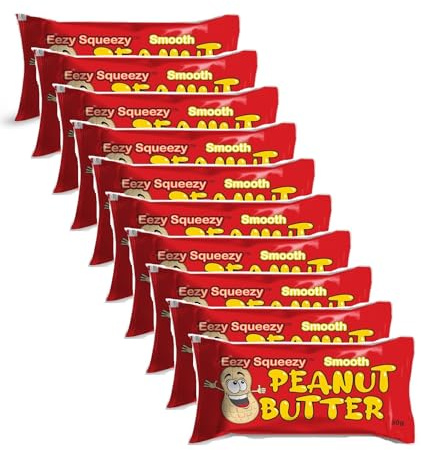 Eezy Squeezy Smooth Peanut Butter Sachets, 15g or 30g Individual Portions Servings Hiking Snack Lunch boxes (30g x10)