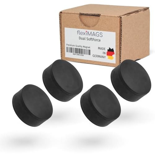 flexiMAGS Dual SoftForce (4 Stk. 22 x 9 mm) - Extra starke Neodym-Magnete | Beidseitig haftend | Mit Soft-Touch-Ummantelung | Für Whiteboard, Magnettafel, Glasmagnettafel, Haushalt, Camping & Werkstatt