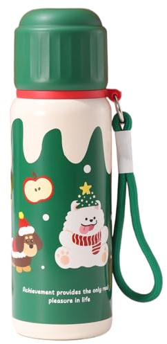 DAGLLGEW Botella de Agua navideña de 550 ml con Aislamiento de Oso y Cuerda de elevación, de Acero Inoxidable, Ideal para Deportes, gimnasios y Exteriores.