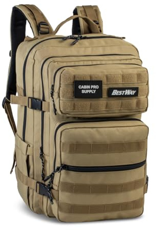 Bestway Cabin Supply Business Rucksack mit Laptopfach 17,3 Zoll – Schulrucksack & Reiserucksack mit Brust- & Hüftgurt für DINA4 Ordner – ergonomischer Laptop-Rucksack für Arbeit, Uni & Reisen – Beige