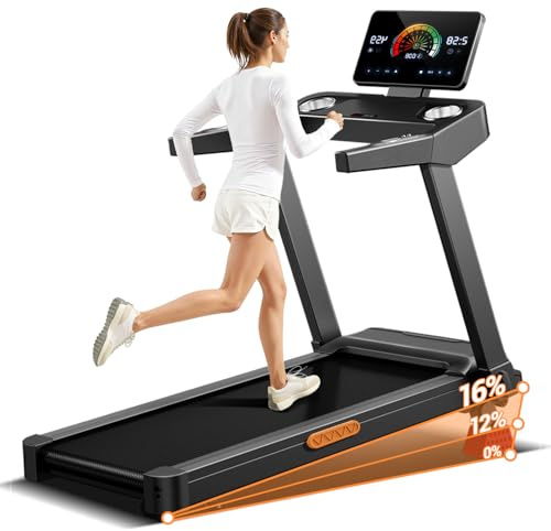 UMAY 14KM/H Laufband Klappbar mit Pulsmessung, Steigung 16% | Laufband für Zuhause mit leisem 3,5-PS-Motor, Treadmill for Home mit LED-Anzeige, Max Belastung 180KG