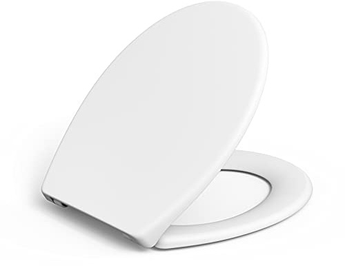 Toilettendeckel D-Form mit Absenkautomatik Weiß – Antibakterieller WC-Sitz | mit Quick-Release-Funktion – Einfache Montage & Reinigung – Belastbar bis 150 kg – Mit Kindersitz