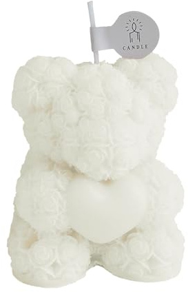 Christmas candles Rose Bear Candle Valentine's Day For Women Shaped Rose Candle Flower Bear For Day Mom Handmade Soy Wax Scented (White,One Size)