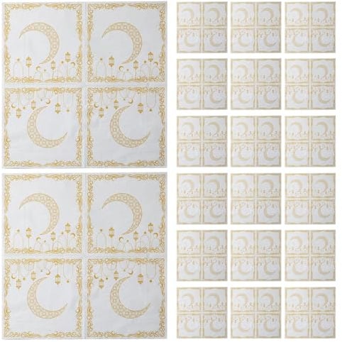 GARVALON 100 Stück Eid Mubarak Servietten mit Mondmotiv Einweg Papierservietten für Ramadan Geburtstagsfeier Sommerparty und Silvester Praktische Dinner Handtücher aus Stabilem Papier für