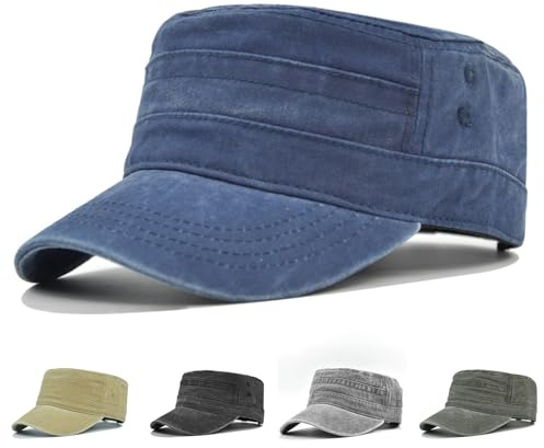 Fuantuda Cappello Unisex in Stile Militare, Regolabile Cappello Visiera Piatta, Berretto Militare, Casuale Sport Vintage cap, Circonferenza della Testa 55-59cm