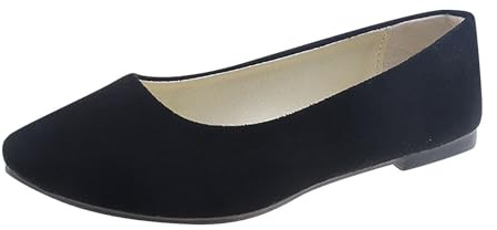 Ctreela Women's Suede Flat Pumps Pointed Toe Work Dress Shoes No Heel Ballet Flats Comfortable Slip On Pump Shoes Black