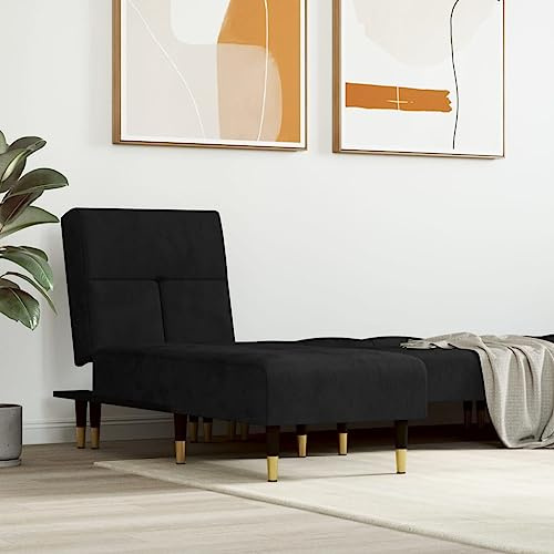 Jkghdrt Chaiselongue Schwarz Samt Relaxmöbel Sitzmöbel für eine Person mit verstellbaren 3 Positionen und robustem Metallrahmen