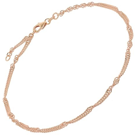 trendor Fußkette 925 Silber Rosé Vergoldet Singapur-Muster Breite 2,4 mm | Schmuckstück für Damen, Made in Germany