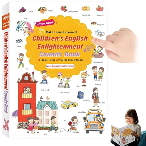 500-Word Audio Learning Book, English Words Sound Books, Interactive Audio Books, Learn 18 Daily Topics Vocabulary, Fun Early Kids Word Learning Toy for Kids Toddlers 2-6 Years Old