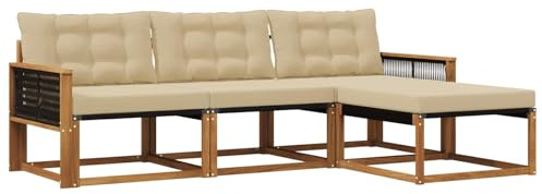 vidaXL Outdoor-Sofagarnitur mit Kissen 4 pcs Natur und Beige, Garten Sofa, modernes Eckmöbel, strapazierfähiges Set für die Terrasse, ideal zum Entspannen