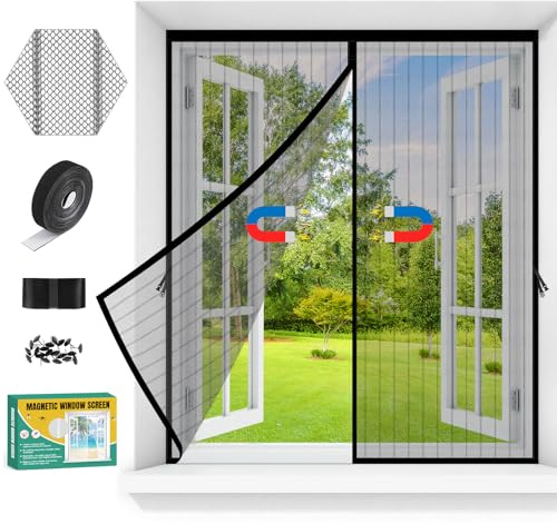Fliegengitter Fenster Magnet, Insektenschutz für Fenster mit Klettband, Mückenschutz Magnetisch Ohne Bohren, Moskitonetz Mückennetz Fliegennetz, Mosquito Net Window mit Rahmen (Schwarz, 120x150)