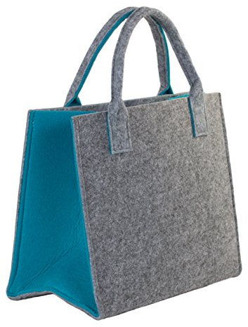 Brandsseller Praktische Einkaufstasche Shoppingbag Freizeittsche Aufbewahrungsbehälter aus Filz - ca. 35 x 20 x 28 cm - Hellgrau/Petrol