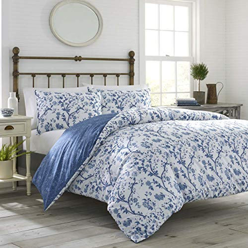Laura Ashley Bettbezug-Set, Mittelblau, für Doppelbetten | Bettbezug und passender Kissenbezug im Lieferumfang enthalten, Knopfverschluss, Eckbänder, weicher Komfort, maschinenwaschbar