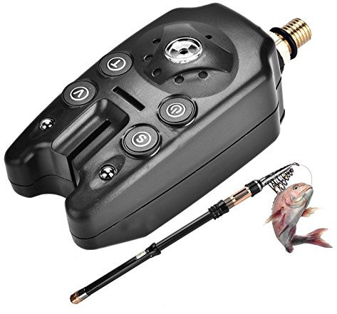 Elektronische Angeln Bissanzeiger mit LED ,Geräuschwarnung,Einstellbare Lautstärke,Empfindlichkeit,schwarz