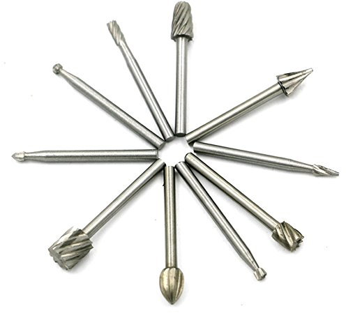 Mini Round HSS High Speed Steel Rotary Burr Set Wood Carving File Rasp Drill Bits for Die Grinder Drill,Metal Carving, Polishing,Engraving,Drilling 10pcs