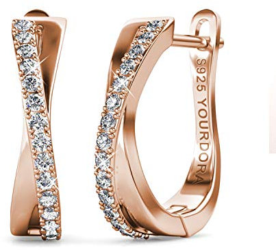 YOURDORA Creolen Silber Damen Klein Ohrringe 925 Silber Rhodiniert Kreolen 15mm mit Zirkonia aus Österreich (Roségold)