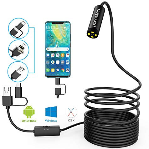Pancellent Autofokus Endoskop Kamera mit 1944P HD 5,0 Megapixel-Inspektionskamera mit halbsteifem Kabel Schlangenkamera für Mac Windows Android (KEIN iOS) (16.5FT / 5M)