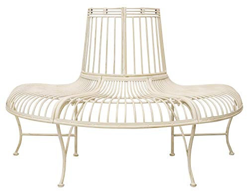 Gartenbank Bank Antik-Stil Garten Metall Eisen Creme Weiss Möbel Baumbank 134cm