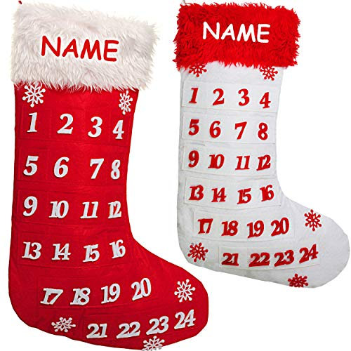 alles-meine.de GmbH 3 Stück XL - Weihnachtssocken & Filzstrümpfe - Weihnachtskalender/Adventskalender - inkl. Name - leer zum selbst Befüllen - 51 cm - Nikolausstiefel - Niko..