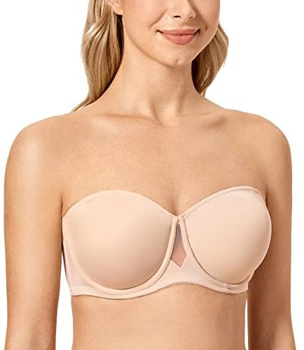 Delimira Women's Strapless Bras for Bigger Bust Non Padded Smooth Underwire Beige 34F