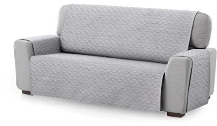 Textil-home Sesselschoner Sofaüberwurf Circus, 3 Sitzer - Reversibel gepolsterter Sofaschutz. Farbe Hellgrau
