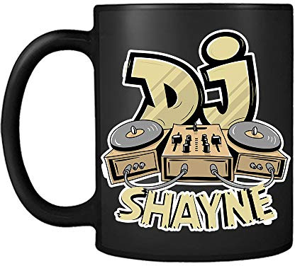 Getagift Personalised DJ Music Enthusiasts Any Name Birthday Party Lover Composer 11oz / 15oz Ceramic Mug. (Black Satin Mug)