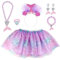 Hifot meerjungfrau Tüllrock mädchen mit Haarreifen Halskette Armband Ohrringe Ring schmuck Set, tütü Kinder Tanzrock Ballettrock Glitter Tutu Rock Prinzessin
