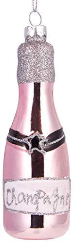 BRUBAKER Champagner Rosé - Handbemalte Weihnachtskugel aus Glas - Mundgeblasener Christbaumschmuck Figuren lustig Deko Anhänger Baumkugel - 12 cm