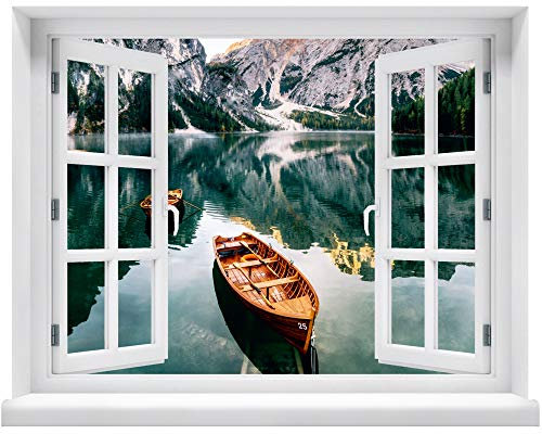 Wandtattoo - Fenster mit Aussicht auf Bergsee 120 x 94 cm – Wandsticker