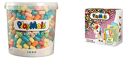PlayMais Basic 1000 Bastel-Set für Kinder ab 3 Jahren I Bunte Basteln & MOSAIC Dream Unicorn Kreativ-Set zum Basteln für Kinder ab 5 Jahren | Über 2.300 Stück & 6 Mosaik Klebebilder