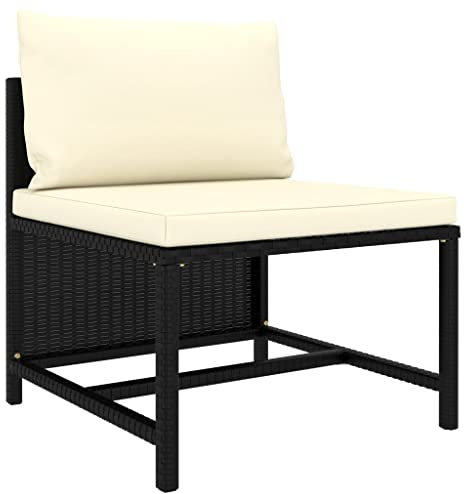 vidaXL Modular Mittelsofa mit Kissen Gartensofa Sofa Lounge Einzelsofa Gartenmöbel Gartenstuhl Garten Balkon Terrasse Schwarz Poly Rattan