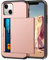 Coolden for iPhone 13 Case with Card Holder Armor Shockproof Heavy Duty Protective Case Hard PC Back Soft TPU Bumper Card Slot Wallet Case Cover for iPhone 13 Phone Case (Rose Gold)