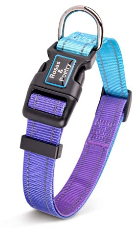 Roses&Poetry Reflective Dog Collar With Gradient Violet,Adjustable Durable Pet Collars for Small Medium Large Dogs （Violet-S)