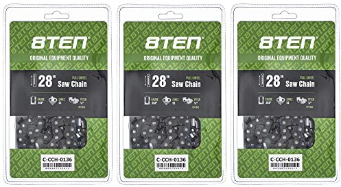 8TEN Full Chisel Chainsaw Chain 28 Inch .058 3/8 93DL For Husqvarna 262XP Poulan 475 Jonsered 2065 (3 Pack)