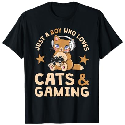 Just A Boy Who Loves Cats And Gaming Cute Gamer Cat T-Shirt