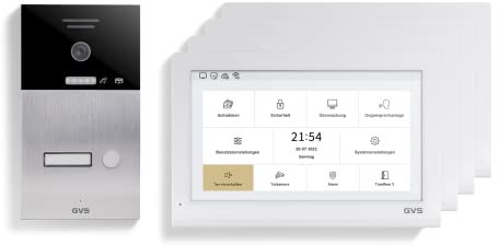 GVS - IP Video Türsprechanlage mit Türöffner, HD Kamera, 4X 10 Zoll Monitor & App - Smarte Video Türklingel mit Kamera & Gegensprechanlage für 1 Familienhaus (AVS5408A)