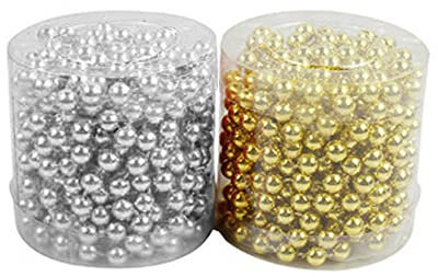KAIAIWLUO Guirnalda de Perlas para árbol de Navidad,12 Metros Guirnaldas de Cuentas de Navidad Plateado y Doradas Cadena de Cuentas de Perlas de Imitación para Decoraciones Fiestas de Boda 6 mm