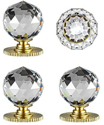 CcHhyyt Selbstklebende Kristallknöpfe, Schrankknöpfe, 40 mm Durchmesser, Ersatzknopf mit Kleber für Schrank, Spiegel, Schrank, Fenster, Glas, Schiebetür, Schublade (4 Stück, Sunshine Gold)…