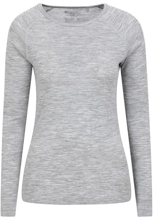 Mountain Warehouse Merino Womens Thermal Baselayer Top - Lightweight, Antibacterial & Breathable Ladies T Shirt - for Travel, Hiking, Camping, Skiing, Snowboard Light Grey Women's Size 10