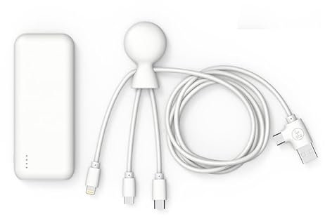 USB-Multi-Ladekabel Und Externer Akku 7000mAH -Multi-USB-Kabel 4 in 1: USB C, USB, Lighting Und Micro USB Und Externer Akku Schnellladung - Xoopar Mr Bio Pack Hepta Weiß