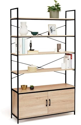 IDMarket - XL-Regal, 5 Ebenen, mit Schrank, Detroit Industriedesign, 170 cm