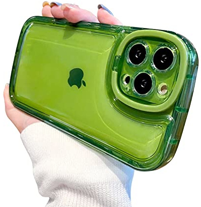 Ownest Compatible with iPhone 14 Pro Max Case with Clear Kickstand Creative Protective Design Case with Camera Holder for TPU Slim Shockproof Cool Phone Case for iPhone 14 Pro Max-Green